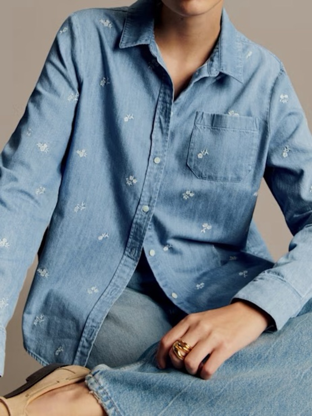 Sézane Tomboy In Embroidered Floral Denim